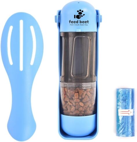 FeedBeet Dog Puppy Portable Water Bottle - Leak Proof Light Outdoor Hiking Walking Water Treats Drinking Bowl Dispenser with 1 Roll Poop Bag Poo Scoop - Pet Accessories (16.9oz, Blue) in Saudi Arabia