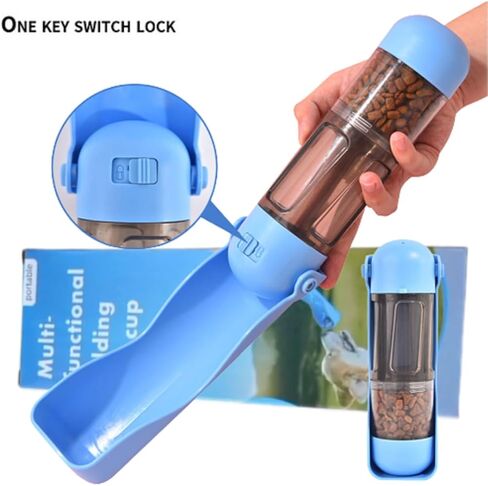 FeedBeet Dog Puppy Portable Water Bottle - Leak Proof Light Outdoor Hiking Walking Water Treats Drinking Bowl Dispenser with 1 Roll Poop Bag Poo Scoop - Pet Accessories (16.9oz, Blue) in Saudi Arabia