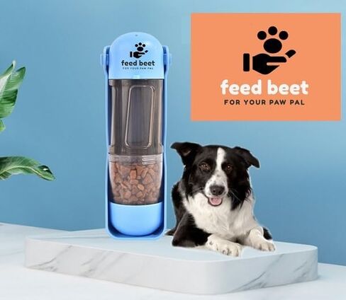 FeedBeet Dog Puppy Portable Water Bottle - Leak Proof Light Outdoor Hiking Walking Water Treats Drinking Bowl Dispenser with 1 Roll Poop Bag Poo Scoop - Pet Accessories (16.9oz, Blue) in Saudi Arabia