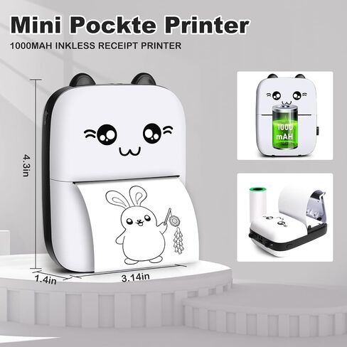 Mini Pocket Printer,Portable Thermal Printer for Label,Text Memo,Receipt,Sticker,Photo Printers, 203 DPI, BT Inkless Printing, Wireless Bluetooth Printer Compatible with iOS and Android (Black) in Saudi Arabia