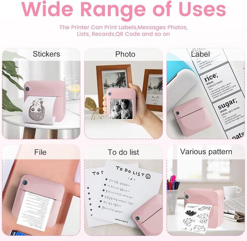 Mini Pocket Printer,Portable Thermal Printer for Label,Text Memo,Receipt,Sticker,Photo Printers, 203 DPI, BT Inkless Printing, Wireless Bluetooth Printer Compatible with iOS and Android (Black) in Kuwait