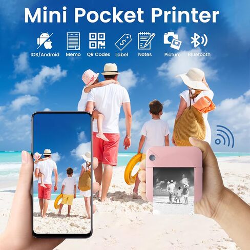 Mini Pocket Printer,Portable Thermal Printer for Label,Text Memo,Receipt,Sticker,Photo Printers, 203 DPI, BT Inkless Printing, Wireless Bluetooth Printer Compatible with iOS and Android (Black) in Kuwait