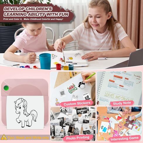 Mini Pocket Printer,Portable Thermal Printer for Label,Text Memo,Receipt,Sticker,Photo Printers, 203 DPI, BT Inkless Printing, Wireless Bluetooth Printer Compatible with iOS and Android (Black) in Kuwait