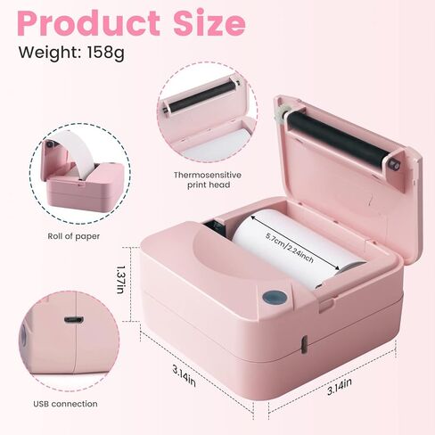 Mini Pocket Printer,Portable Thermal Printer for Label,Text Memo,Receipt,Sticker,Photo Printers, 203 DPI, BT Inkless Printing, Wireless Bluetooth Printer Compatible with iOS and Android (Black) in Kuwait