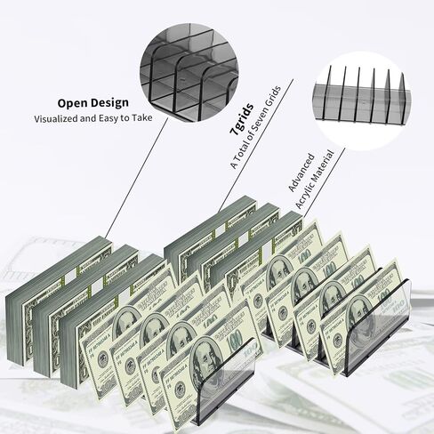 قطعتان من صواني النقود الأكريليكية مقاس 2، حامل مظاريف فارز البريد الشفاف، 7 أقسام مقسمة لصينية النقود، حامل فاتورة النقدية لفرز مغلف البريد، بطاقة العمل in Kuwait