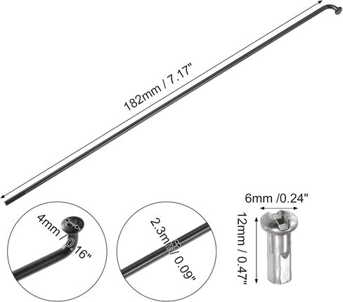 X AUTOHAUX 40 Pcs Bicycle Steel Spokes 13G Bike Spoke 182mm Length with Nipples for Most Bicycle in Saudi Arabia