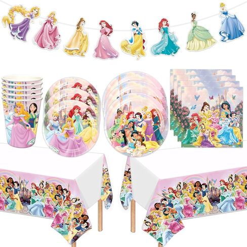 Princess Birthday Party Supplies, Princess Party Decorations include Princess Tableware, Tablecloth ,Banner for Girls Princess Party Gift, Princess Birthday Supplies for Party in Kuwait