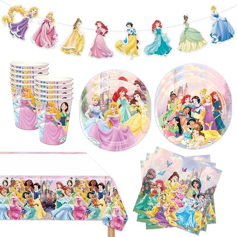Princess Birthday Party Supplies, Princess Party Decorations include Princess Tableware, Tablecloth ,Banner for Girls Princess Party Gift, Princess Birthday Supplies for Party in Kuwait