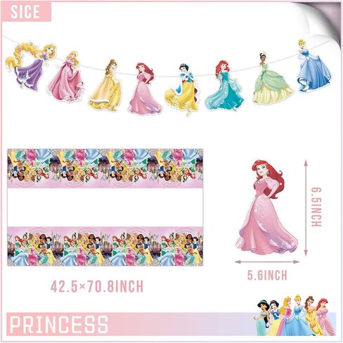 Princess Birthday Party Supplies, Princess Party Decorations include Princess Tableware, Tablecloth ,Banner for Girls Princess Party Gift, Princess Birthday Supplies for Party in Kuwait
