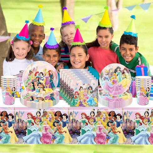 Princess Birthday Party Supplies, Princess Party Decorations include Princess Tableware, Tablecloth ,Banner for Girls Princess Party Gift, Princess Birthday Supplies for Party in Kuwait