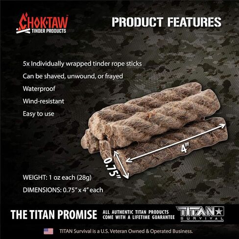 حبل الجوت المشمع من تشوكتاو للطوارئ، 5 عبوات | عصي حريق من الحبال الطبيعية المقاومة للماء لبدء الحريق والبقاء على قيد الحياة. مثالية لحقائب الظهر والمشي لمسافات طويلة والتخييم والصيد وصيد الأسماك وركوب القوارب. in Kuwait