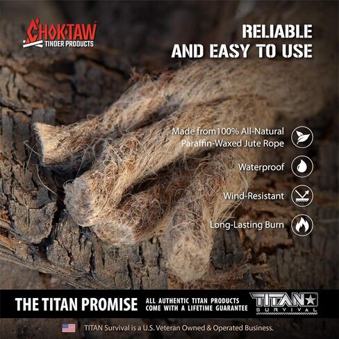 حبل الجوت المشمع من تشوكتاو للطوارئ، 5 عبوات | عصي حريق من الحبال الطبيعية المقاومة للماء لبدء الحريق والبقاء على قيد الحياة. مثالية لحقائب الظهر والمشي لمسافات طويلة والتخييم والصيد وصيد الأسماك وركوب القوارب. in Kuwait