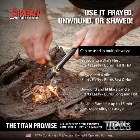 حبل الجوت المشمع من تشوكتاو للطوارئ، 5 عبوات | عصي حريق من الحبال الطبيعية المقاومة للماء لبدء الحريق والبقاء على قيد الحياة. مثالية لحقائب الظهر والمشي لمسافات طويلة والتخييم والصيد وصيد الأسماك وركوب القوارب. in Kuwait