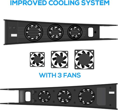 مروحة تبريد نحيفة 2 في 1 من FYOUNG مع حامل شماعات للرأس متوافق مع الإصدار الرقمي من Playstation 5 ووحدة تحكم فائقة الدقة، ومروحة تبريد لنظام التبريد لجهاز PS5 مع 3 مراوح تبريد ومنفذ USB إضافي in Kuwait