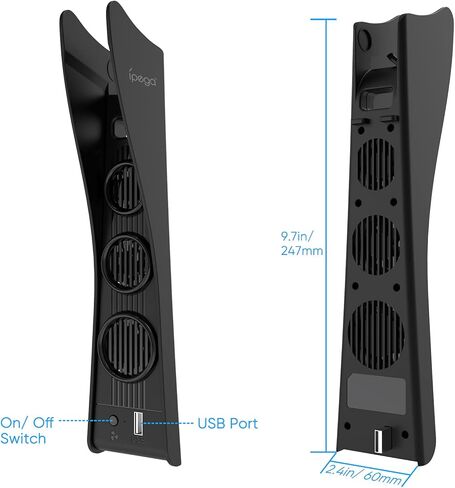 مروحة تبريد نحيفة 2 في 1 من FYOUNG مع حامل شماعات للرأس متوافق مع الإصدار الرقمي من Playstation 5 ووحدة تحكم فائقة الدقة، ومروحة تبريد لنظام التبريد لجهاز PS5 مع 3 مراوح تبريد ومنفذ USB إضافي in Kuwait