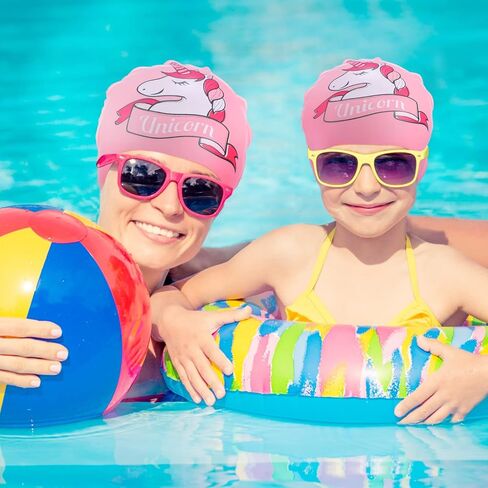 12 قطعة من قبعات السباحة ونظارات السباحة للأطفال، حقيبة تخزين مع سدادة الأذن ومشبك الأنف، قبعة سباحة من السيليكون المقاومة للماء بتصميم وحيد القرن الكرتوني للفتيات والأولاد الصغار (عمر 3-12 سنة) شعر طويل وقصير in Kuwait