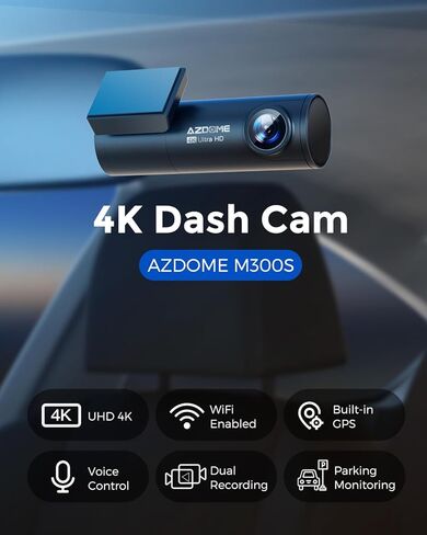 AZDOME 4K Dash Cam 5G WiFi GPS، WDR Super Night Vision Camera للسيارة، مستشعر G، وضع وقوف السيارات، بطاقة SD مجانية 64 جيجابايت، كاميرا Dashcam بزاوية واسعة 170 درجة، تسجيل حلقة، التحكم الصوتي M300S in Kuwait