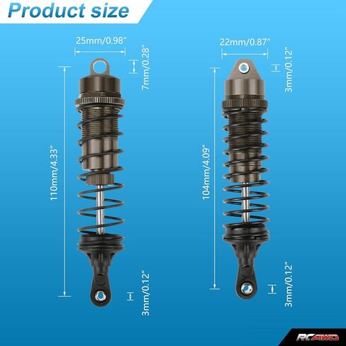 4 قطع من أجزاء ترقية الصدمات الأمامية والخلفية المصنوعة من الألومنيوم بالكامل لشاحنة 1/10 Arrma Bigrock 4X4 Senton 4X4 Granite 4X4 Vorteks 4X4 Typhon 4X4 RC، صدمات Big Bore Hops Up RC، استبدل AR330550 AR330551 (رمادي) in Kuwait
