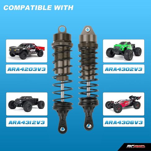 4 قطع من أجزاء ترقية الصدمات الأمامية والخلفية المصنوعة من الألومنيوم بالكامل لشاحنة 1/10 Arrma Bigrock 4X4 Senton 4X4 Granite 4X4 Vorteks 4X4 Typhon 4X4 RC، صدمات Big Bore Hops Up RC، استبدل AR330550 AR330551 (رمادي) in Kuwait