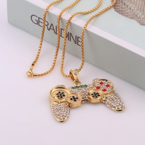 Kprusoian Crystal Game Controller Necklaces for Men Boys, Punk Hip Hop Game Console Necklace Adjustable Pendant Dangling Necklace Couples BFF Friendship Jewelry Gifts in Saudi Arabia