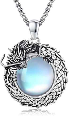CUOKA MIRACLE Dragon Necklace,Loong Pendant Necklace 925 Sterling Silver Dragon Necklace Moonstone 3D Dragon Jewelry Loong Gift for Men Women Boys Girls in Saudi Arabia