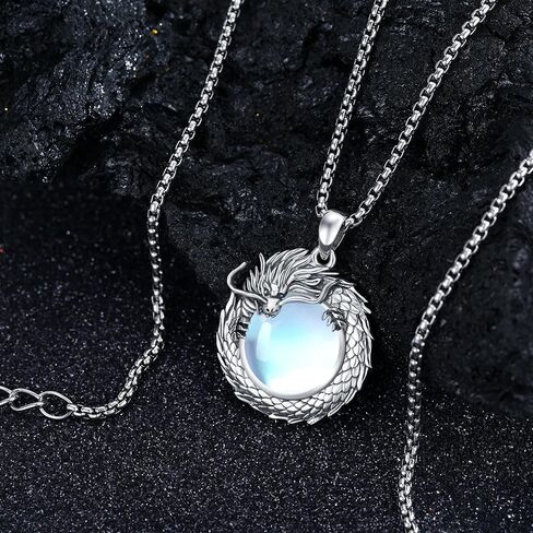 CUOKA MIRACLE Dragon Necklace,Loong Pendant Necklace 925 Sterling Silver Dragon Necklace Moonstone 3D Dragon Jewelry Loong Gift for Men Women Boys Girls in Saudi Arabia