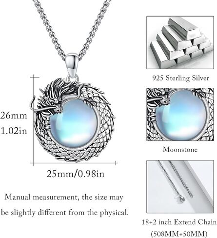 CUOKA MIRACLE Dragon Necklace,Loong Pendant Necklace 925 Sterling Silver Dragon Necklace Moonstone 3D Dragon Jewelry Loong Gift for Men Women Boys Girls in Saudi Arabia