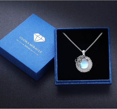 CUOKA MIRACLE Dragon Necklace,Loong Pendant Necklace 925 Sterling Silver Dragon Necklace Moonstone 3D Dragon Jewelry Loong Gift for Men Women Boys Girls in Saudi Arabia
