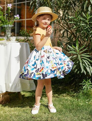 فستان للفتيات من PATPAT بأكمام قصيرة وعقدة على شكل فيونكة للأميرة للأطفال الصغار والفتاة الكبيرة ووحيد القرن والحفلات ذات الأزهار فساتين كاجوال in Kuwait
