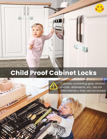 12 Pack Baby Proofing Safety Locks for Cabinet Drawer Fridge Oven Dishwasher Doors, Toilet Seat & Lid, Adjustable Furniture Latches and Straps, 3M Adhesive No Drilling and Button Unlock Design in Saudi Arabia