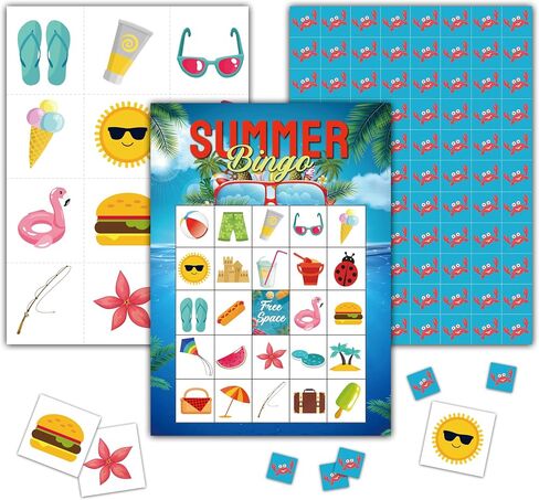 KFNER Summer Bingo Games - Hawaiian Luau Bingo Card - 24 Players Beach Bingo Game Set for Adult Family Friends - School Classroom Outdoor Activities - Tropical Summer Party Favors Supplies -C05 in Saudi Arabia