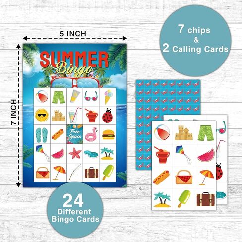 KFNER Summer Bingo Games - Hawaiian Luau Bingo Card - 24 Players Beach Bingo Game Set for Adult Family Friends - School Classroom Outdoor Activities - Tropical Summer Party Favors Supplies -C05 in Saudi Arabia