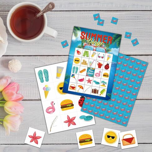KFNER Summer Bingo Games - Hawaiian Luau Bingo Card - 24 Players Beach Bingo Game Set for Adult Family Friends - School Classroom Outdoor Activities - Tropical Summer Party Favors Supplies -C05 in Saudi Arabia