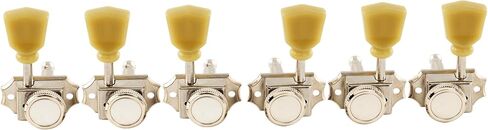 Musiclily Pro Vintage Style 3L+3R Guitar Locking Tuners String Tuning Pegs Keys Machine Heads Set for Les Paul Style Electric or Acoustic Guitar, Gold with Green Keystone Button in Saudi Arabia