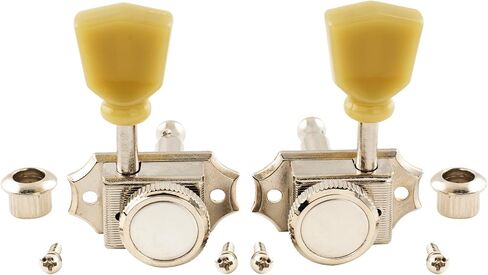 Musiclily Pro Vintage Style 3L+3R Guitar Locking Tuners String Tuning Pegs Keys Machine Heads Set for Les Paul Style Electric or Acoustic Guitar, Gold with Green Keystone Button in Saudi Arabia