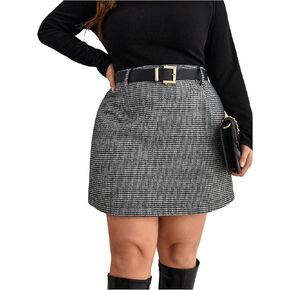 تنورة نسائية صغيرة من WDIRARA مقاس كبير بنقشة Houndstooth بخصر عالٍ على شكل حرف A من التنانير القديمة in Saudi Arabia