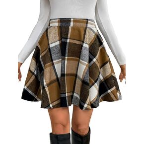 Women's Pleated Plaid Mini Skirt, Flowy A Line Flared High Waist Short Skirt Casual Fall Spring Fashion Skirts in Saudi Arabia