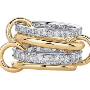 Gold and silver ring for women, non fading 18K gold-plated exaggerated ring, stackable ring set, exquisite cubic zirconia CZ fashionable coarse ring, thumb ring size 6 7 8 9 10, gold and silver jewelry, women's gift in Saudi Arabia