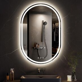 مرآة LED للحمام مقاس 24 × 36 بوصة، مرآة زينة بيضاوية LED للحمام مزودة بأضواء، مضادة للضباب، قابلة للتعتيم، 3 ألوان in Kuwait