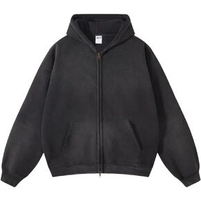Oversized Mens Hoodies Vintage Hoodie for Men Zip Up Sweatshirt Acid Wash Streetwear Jacket in Saudi Arabia