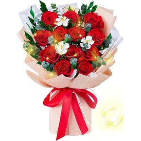 باقة زهرة موسستوري 12 قطعة باقة الورود المحفوظة مع LED مع الأضواء هدية للنساء زوجة الأم يوم الزفاف عيد ميلاد (أسود) in Kuwait