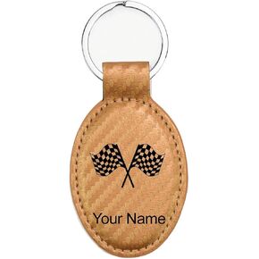 LaserGram Oval Keychain, Racing Flags, Personalized Engraving Included in Saudi Arabia
