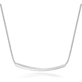 Sterling Silver Bar Necklace for Women, Simple Balance Long Tube Bar Pendant, Delicate Dainty Chunky Sparkling Jewelry, Fashion Gift Set with Box & Ribbon in Kuwait