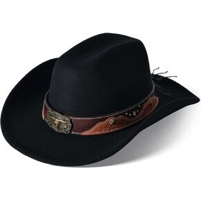 Wide Brim Cowgirl Hat Men Large Wide Brim Cowboy Hats for Women with Buckle Belt Classic Cowboy Outfits in Kuwait