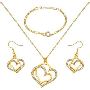 Gold-Plated Heart Crystal Jewelry Set for Women – Necklace, Bracelet & Earrings with Rhinestone Accents – Elegant Gift for Wedding, Party, Anniversary in Kuwait
