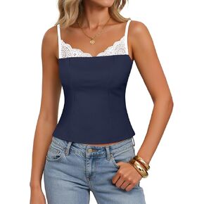 ZESICA Women's Sleeveless Lace Camisole Tops Summer 2026 Spaghetti Strap Tank Top Y2k Sexy Going Out Trendy Shirts in Saudi Arabia