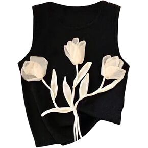 SHENHE Women's Summer 3D Flower Tank Top Crew Neck Sleeveless Fitted Dressy Going Out Top in Saudi Arabia