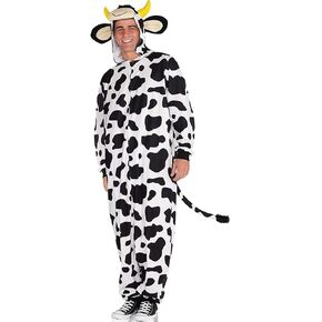 Black/White Cow Zipster Costume - Adult S/M, 1 Pack - Ultra-Soft Fabric - Playful & Comfortable Hooded Onesie - Perfect For Animal-Themed Events, Parties & Casual Gatherings in Saudi Arabia