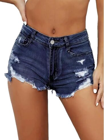 Women's Denim Shorts Mid Rise Ripped Jean Short Waisted Stretchy Jean in Saudi Arabia