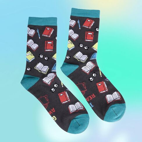 TI-EDC Book Reading Socks, Valentines Day Funny gift for book lovers, Cozy socks for men and women, White Elephant Gifts for Women Men, Bookish Gift for Book Lover Nerdy in Saudi Arabia